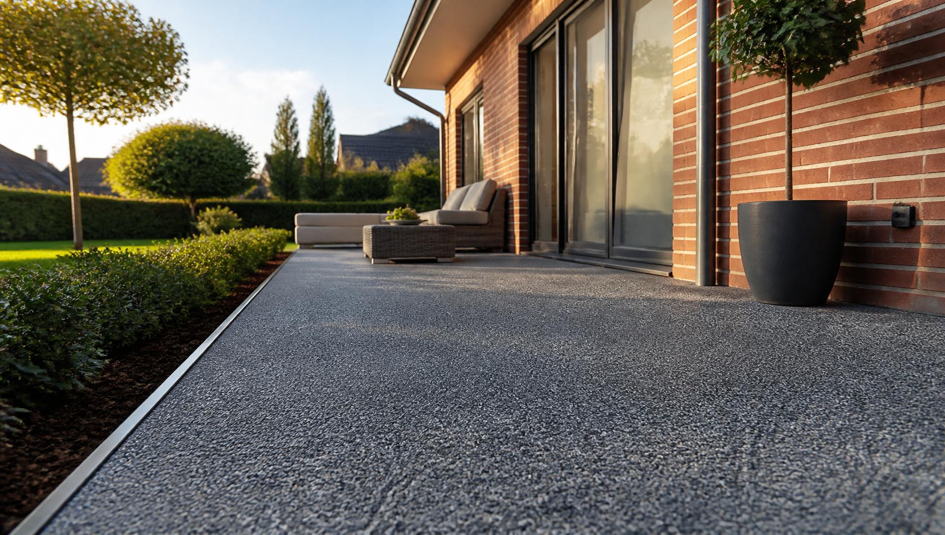 Sanierte Terrasse mit Steinteppich am Niederrhein
